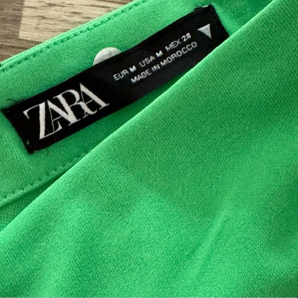 ZARA Green Ruched Mini Skirt